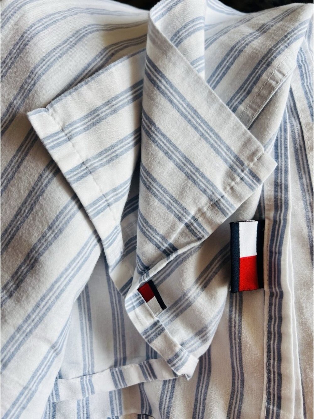 Tommy Hilfiger Pinstripe Cotton Full Double Queen XL Flat Sheet 82”W x 107”L